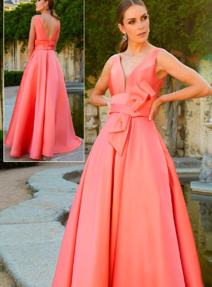 Vestido naranja  lazo cintura